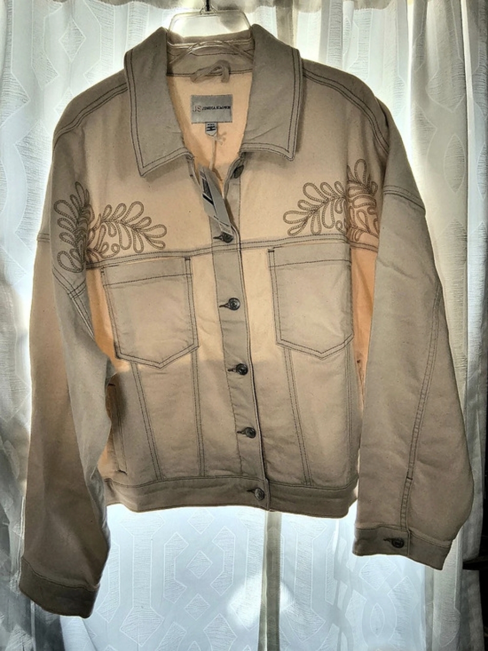 Jessica Simpson Pleat Back Denim Jacket Beige XXL